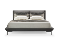 Lit minimaliste italien, lit en cuir et tissu de luxe léger, lit double moderne et simple pour chambre principale