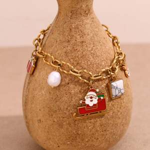 Christmas Jewelry Enamel Santa Claus <b>Charm</b> Bracelet Splicing Hand Made Chain Bracelet Stainless Steel Jewelry - Product Image 3