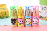 Anak-anak Mini kayu warna pensil grosir kartun barel dikemas sekolah dasar siswa seni menggambar 12 warna