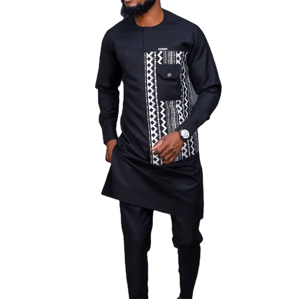 Africa new ethnic style Muslim fashion casual simple plus size robe 2 pieces sets solid color travel Islamic clothing men suits