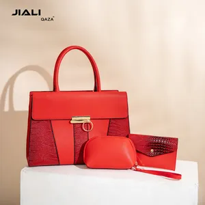 QAZA hot low price luxury Crocodile Pattern big 3 in 1 ladies hand bags fashion latest womens PU leather shoulder handbags set