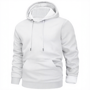 <b>Men</b> Hooded Regular Fit Cotton <b>Fleece</b> Casual Autumn Wear Long Sleeve Pocket Design Knitted Solid <b>White</b> - Product Image 1