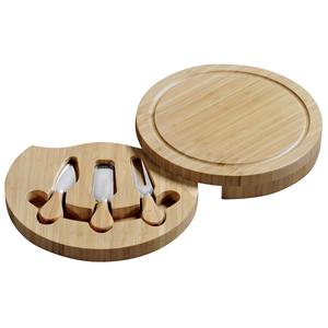 Tabla para cortar queso, juego de 4 piezas con 3 piezas de cubiertos, bandeja redonda de bambú para servir queso y charcutería - Product Image 1