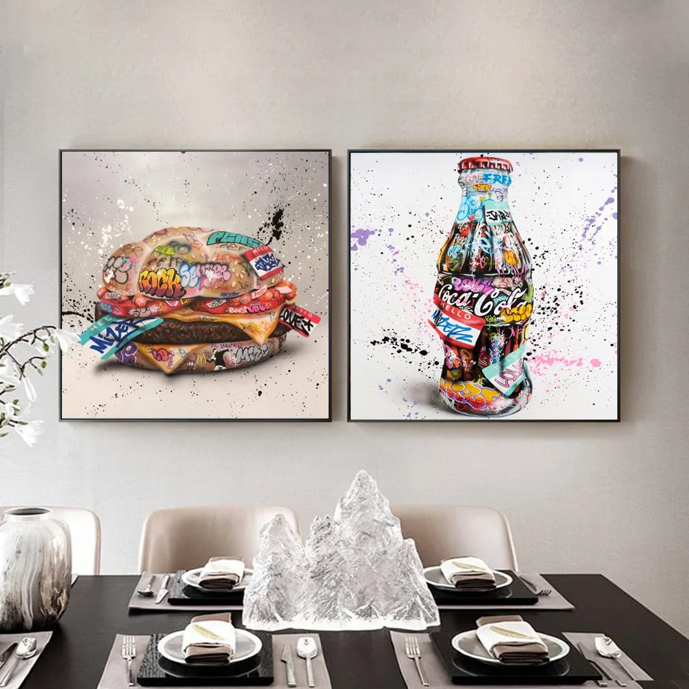 Home Decor Cuadro Graffiti Art Burger and Coke Bottle Painting Decoration Posters framed canvas wall pop art print