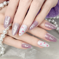 Faux ongles roses courts à talon aiguille, forme ovale et ronde, motifs imprimés, en ABS, style salon, design modèle