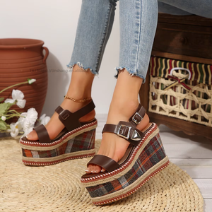 Women European American Style Wedge Square Toe Open-Toe <b>Sandals</b> Summer New Thick-Soled Roman <b>Sandals</b> - Product Image 2