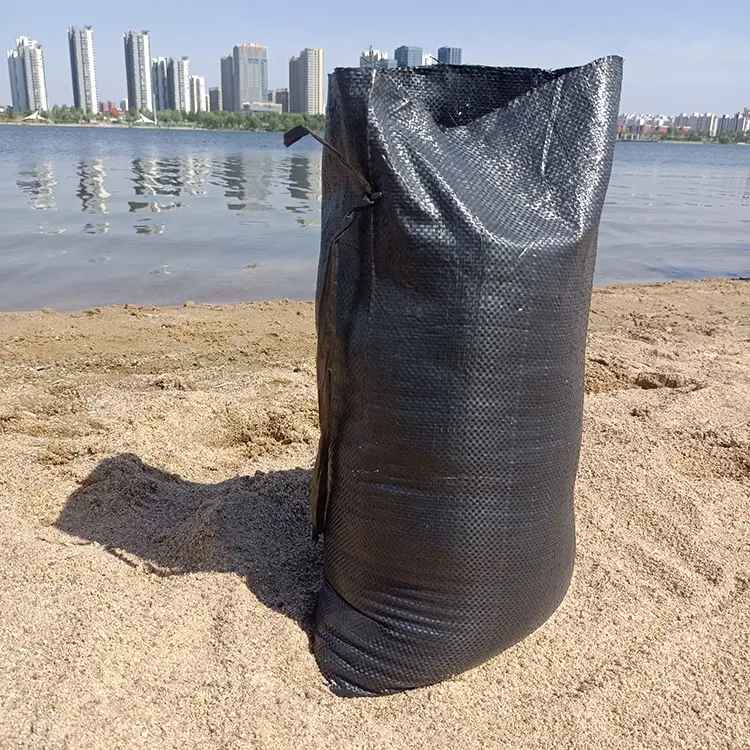 Top Green Pack 30kg tissé poly type noir uv protégé pp tissé sac de sable avec ficelle