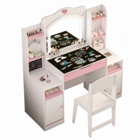 Table de maquillage contemporaine en bois pour enfants avec tableau noir, armoire de rangement pour bijoux, tabouret et chaise, ensemble pour petites filles, blanc