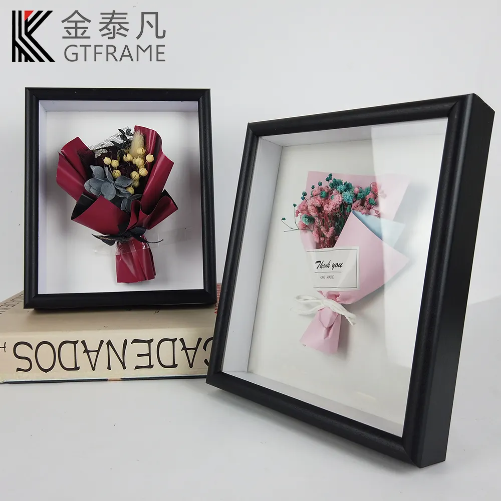 Custom Black Square Wooden Art Shadow Box Photo Frame 3d Deep Clay Medal Display Case Decoration Wall Picture Frame