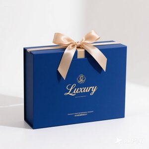 Échantillon gratuit, boîtes cadeaux rigides en carton papier bleu ciel de luxe avec logo personnalisé, grandes boîtes magnétiques avec poignée en ruban - Product Image 1