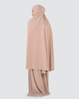 Robe Abaya Modeste en Crêpe Brodé Serene avec Ourlet Floral, Ensemble de Prière, Robe Musulmane de Dubaï, Fabricant de Telekung Rafraîchissant et Doux
