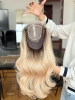 Mini perruque SHY en cheveux humains, couleur blonde, 100 % cheveux naturels, avec dentelle frontale, raie réaliste, ondulations naturelles, sur mesure