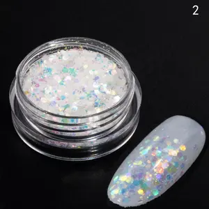 Chunky Nail Glitter Bubuk Glitter, Dekorasi Kuku Kombinasi Warna-warni Glitter Pigmen Halus Bubuk Glitter untuk Dekorasi Kuku