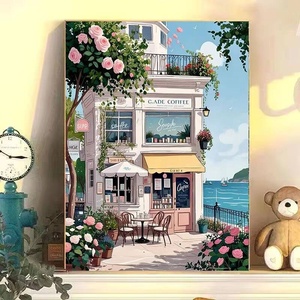 Peinture sur toile peinte à la main « Librairie en bord de mer de Paris », art décoratif mural, peinture par numéros pour la décoration murale de la maison - Product Image 3