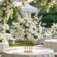 Boule de fleurs artificielles rose et blanche de haute qualité en gros, centre de table avec verdure pour la décoration de table de mariage et les événements festifs