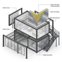 Bâtiment commercial modulaire préfabriqué hybride en conteneurs, exosquelette en acier, design moderne, protection de l'environnement