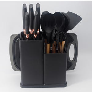Heat Resistant 19-Piece Eco-Friendly <b>Silicone</b> Kitchen Cooking Utensils Set with Wood Hand Grip and Knife - Product Image 2