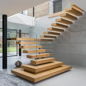 Деревянная лестница для дома, стальная лестница с большой посадкой, наружная U-образная платформа, лестница