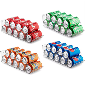 Clear Rectangle <strong>Plastic</strong> Refrigerator Pop Soda Can Dispenser Beverage Organizer <strong>Bins</strong> Food Pantry <strong>Storage</strong> <strong>Bin</strong> Fridge Freezer - Product Image 1