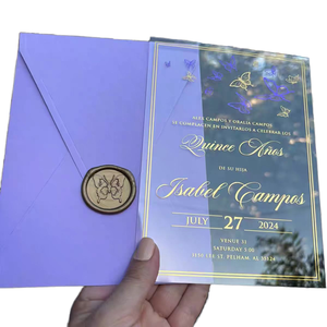 Tarjetas de Invitación de Lujo para el Día de San Valentín, Personalizadas, de Acrílico Transparente, con Estampado en Caliente Dorado y Plateado - Product Image 1