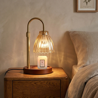 Lampe chauffe-bougie vintage en verre côtelé, diffuseur de cire électrique à intensité variable, lampe d'aromathérapie sans flamme pour chambre et décoration intérieure