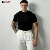 Summer Custom Workout Ribbed Gym Turtleneck Short Sleeve Bodybuilding Activewear Fitness Jogger Men Clothes T-shirt