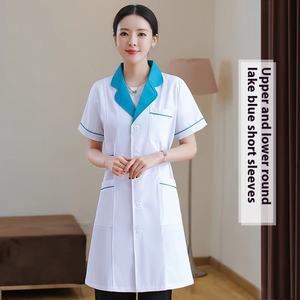 เสื้อโค้ทสีขาวแขนสั้นสำหรับร้านเสริมสวยชุดเครื่องแบบพนักงานขาย<span class=keywords><strong>พยาบาล</strong></span>แพทย์แพทย์หญิงร้านขายยา - Product Image 2