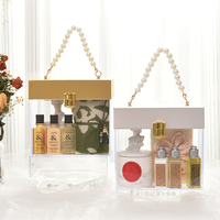 Caja de Regalo Acrílica de Lujo Personalizada con Asa de Perlas, Estuche Transparente para Cosméticos y Cuidado de la Piel, Marca de Boutique de Alta Gama