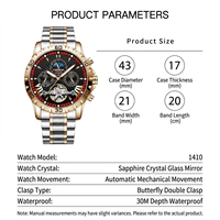 Montre Automatique Poedagar 1410 Tourbillon Squelette Phase de Lune Saphir Étanche Acier Fermoir Papillon OEM ODM Faible MOQ
