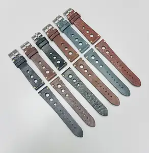 Groothandel Italiaanse Pueblo Volnerf Kalf Lederen Handstiksels Race Horlogeband Taps Toelopende Olijfkleur Voor Omega Horlogeband