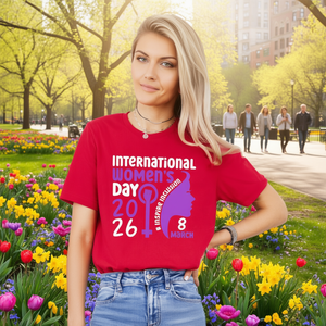 T-shirt per la Giornata Internazionale della Donna 2026, casual da donna, con stampa floreale, in cotone, girocollo, vestibilità regolare, primavera estate - Product Image 2
