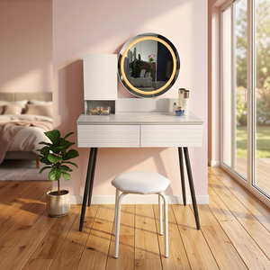 Modern Standing <b>Makeup</b> Vanity Table with <b>Mirror</b> Storage Desk Eco-Friendly & Durable for Bedroom Furniture - Product Image 2