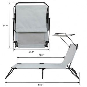 Lightweight Traditional Folding Lounger Adjustable Backrest <b>Canopy</b> Iron Outdoor Reclining <b>Sun</b> Chair Durable Metal Courtyard - Product Image 2