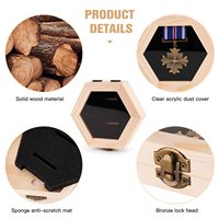 Vitrina de colgador de medallas hexagonales de madera, caja de sombra, caja de medallas de premio de madera para exhibición de carreras de Medallas