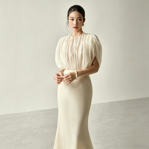 <span class=keywords><strong>Robe</strong></span> de soirée élégante en mousseline de soie, épaules dénudées, motif floral, coupe trapèze, longue, avec traîne, décoration en dentelle et dos ouvert - Product Image 2