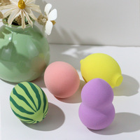 Éponge de maquillage en forme d'œuf, non en latex, à double usage sec et humide, motif pastèque, citron, goutte d'eau, gourde