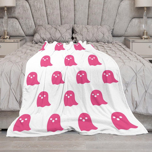 Manta de Felpa con Estampado de Fantasma Rosa, Rectangular, Antipilling, Decoración para el Hogar, Estilo Otoñal, Diseño Simple, Lavable a Máquina - Product Image 5