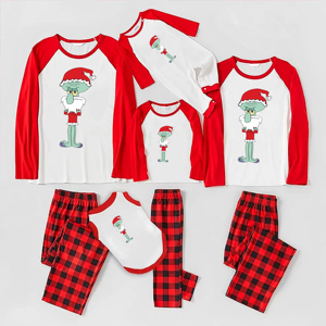 Personalizado Grinch Impressão Xadrez Vermelho Pijama De Natal Conjunto Elástico Cintura O-Neck Collar Família Sleepwear Térmica Frente Dropshipping - Product Image 3