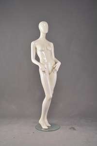 Mannequin de présentation féminin en fibre de verre, corps entier, blanc, tête brillante, surface peinte, pose debout, pour vêtements féminins - Product Image 2