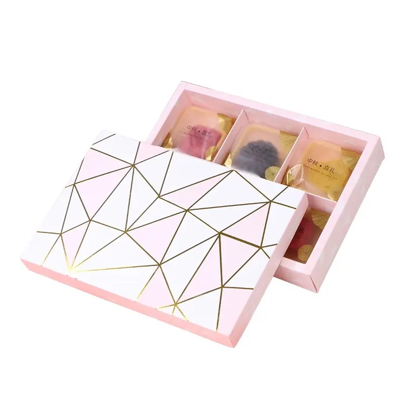 Бесплатная дизайнерская Роскошная голихолическая розовая Геометрическая штамповочная Подарочная коробка для выпечки персонализированные коробки на заказ