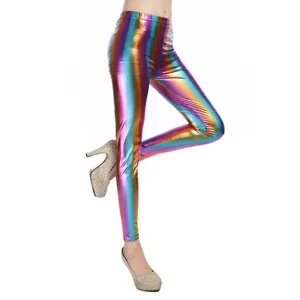 King McGreen-Star metallische Farbe PU-Leggings Damen glänzende Legging-Lederhosen süßige Farbe Fitnessleggings lässige Jeggings