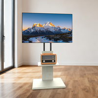 Soporte de TV para Piso Khcoohoo para Exteriores con Base de Acero y Madera y Estante de Almacenamiento para TV de 30-70 Pulgadas, VESA Máximo 600x400