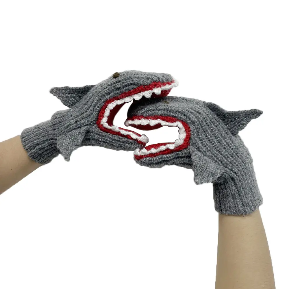 Cross border new autumn and winter 2022 INS style 3D Christmas shark gloves warm neutral mittens