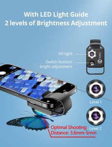 Objectif d'appareil photo mobile NOVISON le plus vendu, zoom 200x, microscope macro, lumière d'appoint rechargeable, verre optique, aluminium, compatible - Product Image 3