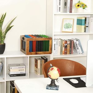 Wooden Wire Mesh Storage Box 15.7in Rectangle Office Organizer for <b>Records</b> Magazines Documents Retro Style - Product Image 2