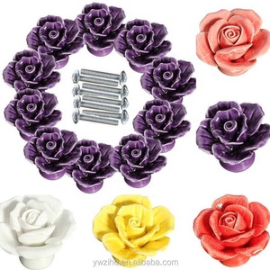 Rose Flower Handles Cabinet Ceramic <strong>Knobs</strong> Flowers Kitchen Handles Dresser Closet Kids <strong>Bedroom</strong> Furniture 5 Colors 7A0499 - Product Image 4