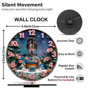 <b>Round</b> Wooden Wall Clock 25Cm Silent Movement Home Living Room Decor - Product Image 6