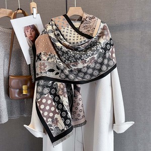 Kẻ sọc hoa khâu màu chặn mô hình khăn mùa thu mùa đông ấm áp dày hai mặt <span class=keywords><strong>snood</strong></span> Khăn choàng đa chức năng - Product Image 6