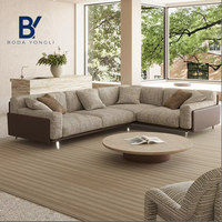 Canapé en tissu sectionnel trois places, style minimaliste italien, pour salon de villa, en coton-lin importé, rembourré en éponge, avec pieds en métal