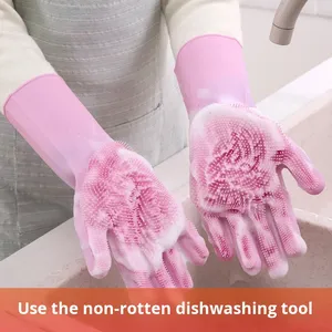 Gants ménagers en silicone épais, imperméables et résistants à la chaleur, couleur personnalisée, longue durée, pour la vaisselle, le bain et le toilettage des animaux - Product Image 3